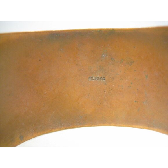 Vintage Mexican Copper Cuff Bracelet Inlaid Abalone Shell Gecko Mid Century WEAR - Picture 6 of 12